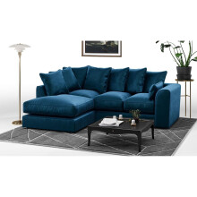 (Blue, Left Hand Facing) Brooklyn Plush Velvet Fibre Corner Sofa 8 Colours