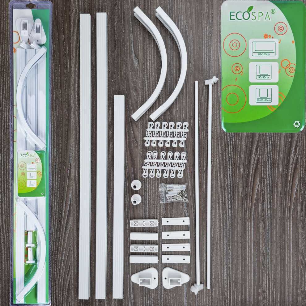 ECOSPA PROFESSIONAL White Shower Curtain Hanging Track Rail 3 Configurations