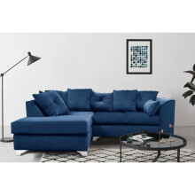 (Blue, Left Hand Facing) Victoria Plush Velvet 4 Seater Corner Sofa
