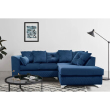 (Blue, Right Hand Facing) Victoria Plush Velvet 4 Seater Corner Sofa