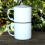 (White) Set 2 Coloured Enamel Mugs Retro Tin Rustic Metal Cups 1