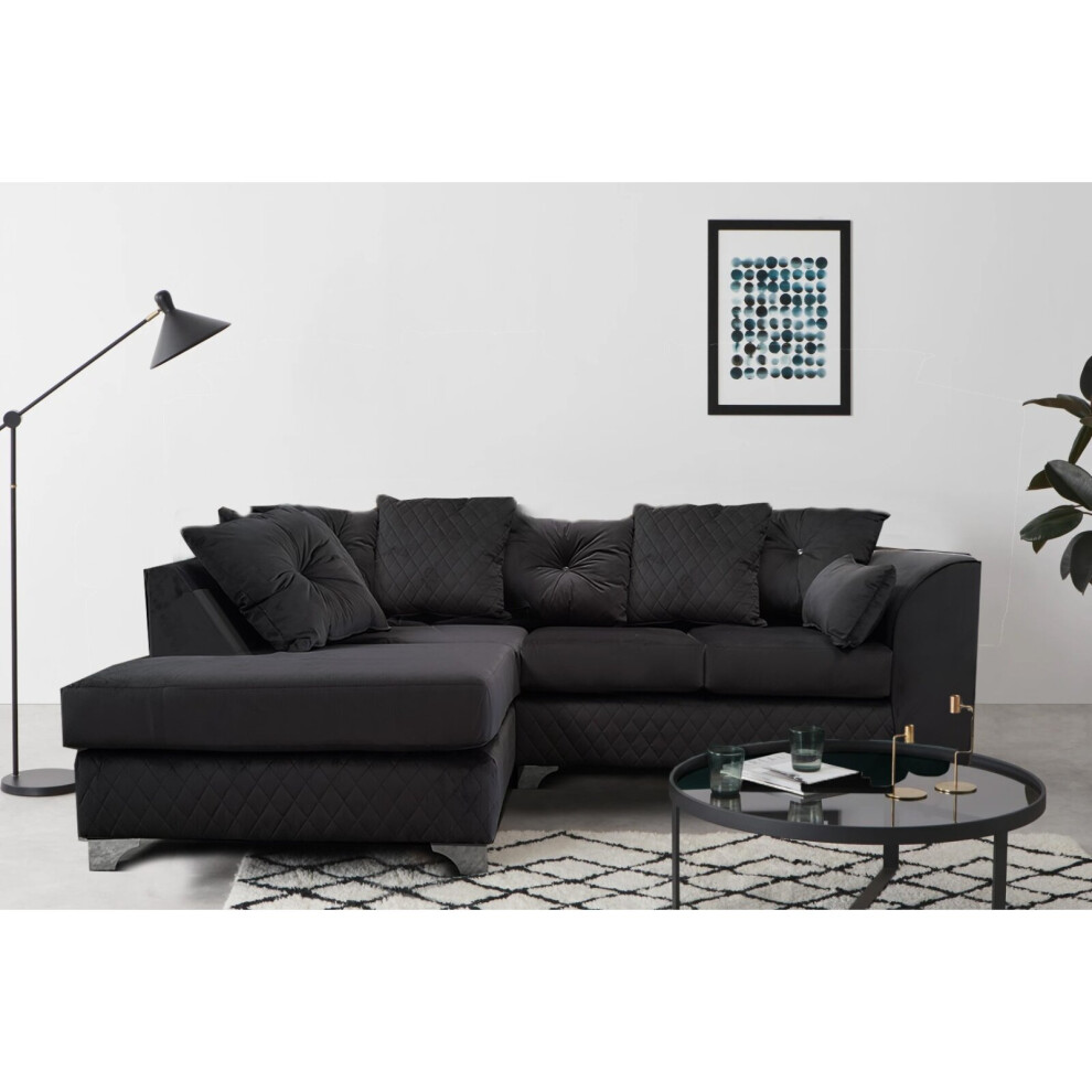 (Black, Left Hand Facing) Victoria Plush Velvet 4 Seater Corner Sofa