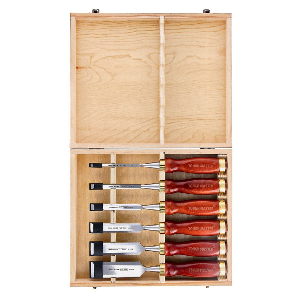 Tough Master 6 Pc Wood Carving Chisel Set Carpentry Ash-Wood Handle W/Wooden Box 5060279874288