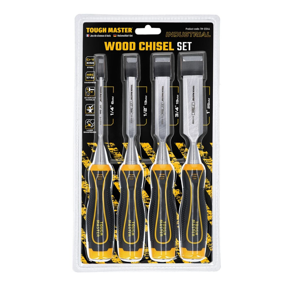 Tough Master 4Pc Chisel Set Wood Bevel Edge Carving Carbon Steel Carpentry 5060279874295