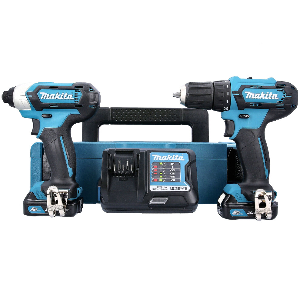 Makita CLX224AJ 12V MAX CXT Slide Drill Driver/Impact Driver + 2 x 2Ah Batteries