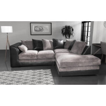 (Right Hand Black & Grey) Cord + Leather Look Luca Corner Sofa -  2 Colours