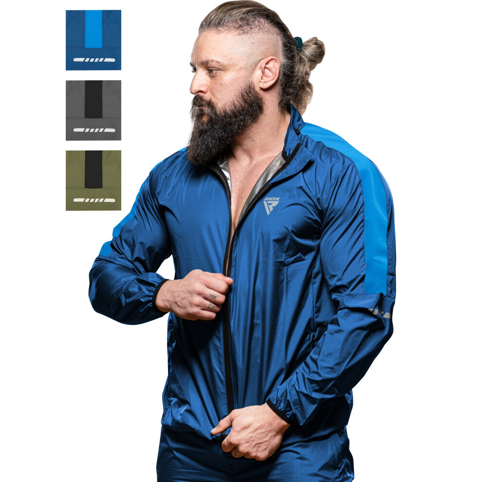 (Blue, L) RDX Sauna Suit Weight Loss Sweat Heat Tracksuit