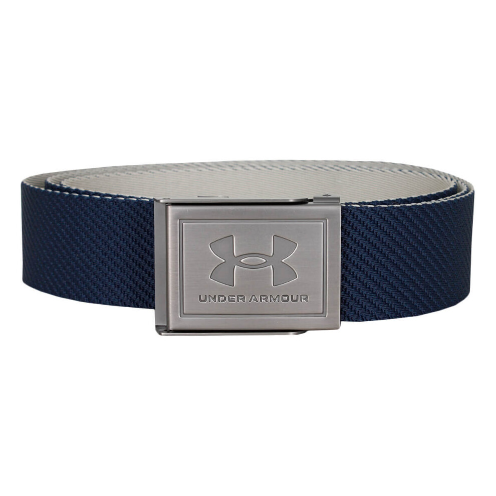 (One Size, Academy) Under Armour Mens 2022 Webbing Metal Clamp-Shut Buckle Reversible Golf Belt