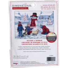 Dimensions 70-08993 Bygga en Snögubbe Broderikit Jul Cross Stitch, 7" x 5", 14 Count Vit Aida, Flera Färger