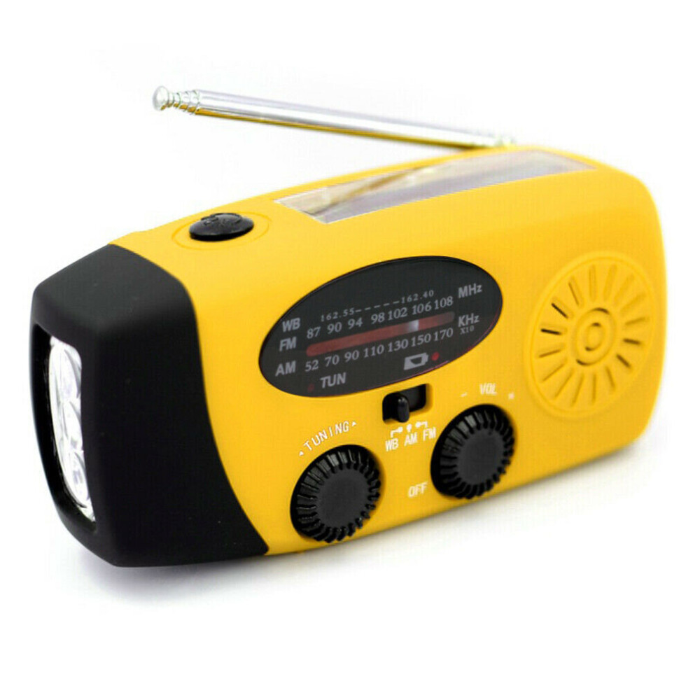 (YELLOW) 2in1 Portable Wind Up Solar USB Rechargeable Hand Crank AM FM Radio Light Torch