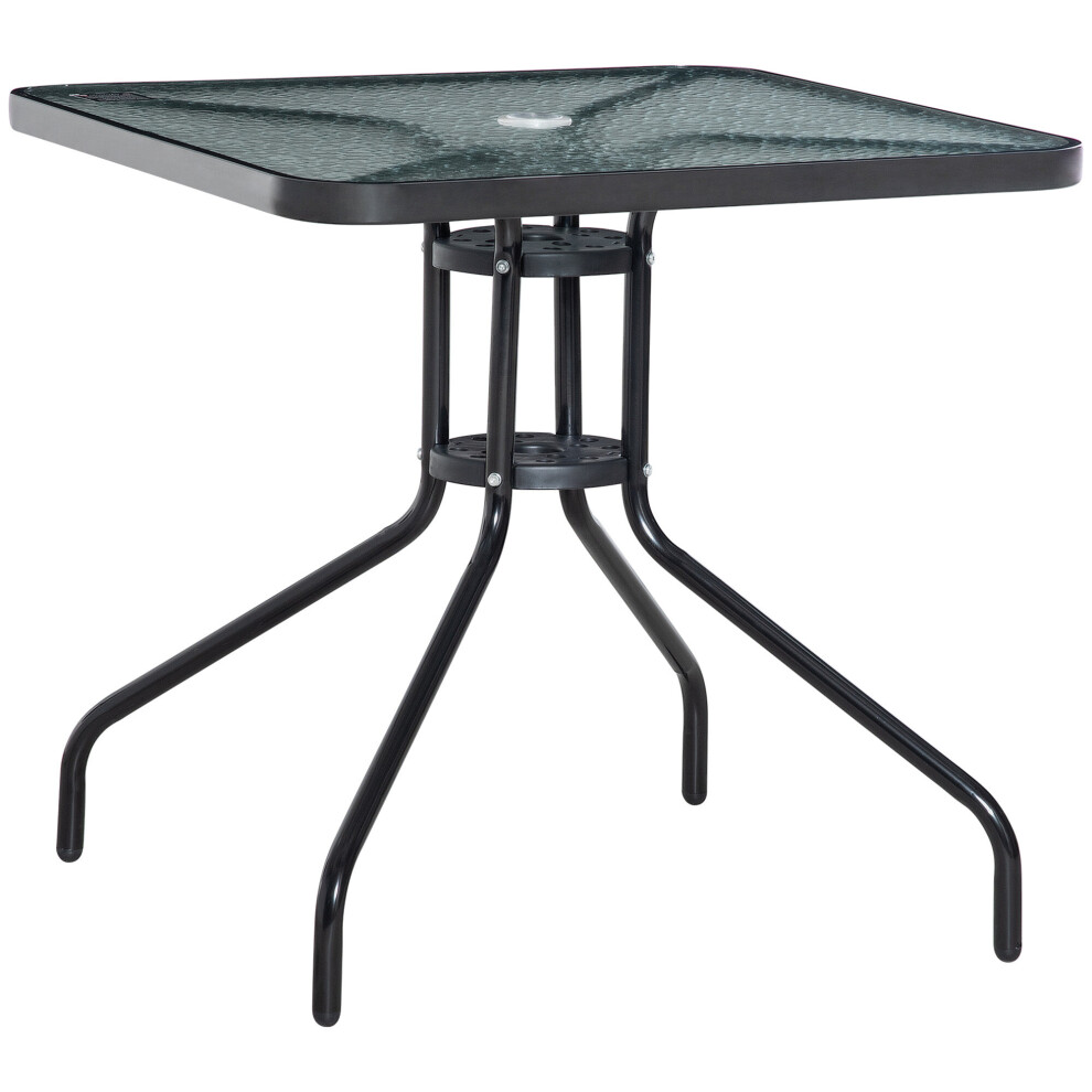 Outsunny Square Patio Table, Tempered Glass Top Garden Dining Table