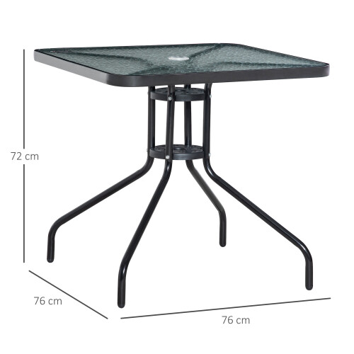 Outsunny Outsunny Square Patio Table, Tempered Glass Top Garden Dining Table 1