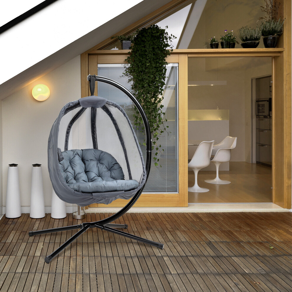 Outsunny 1 Seat Hanging Chair Steel, Mesh, Pl (Polyester), Pp (Polypropylene) Cotton Grey 970 X 1,260 X 1,720 Mm - Image 4