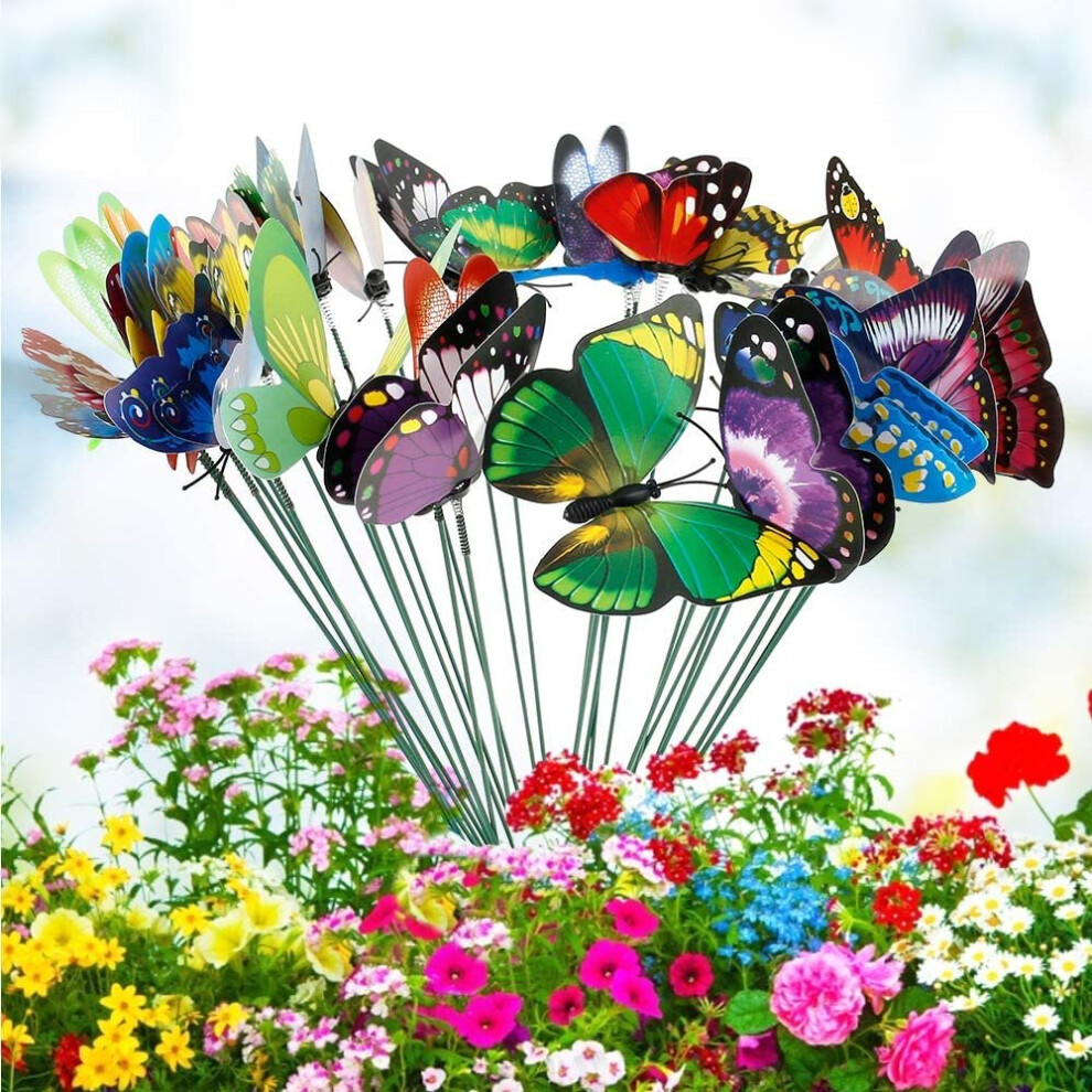 50 Pieces Random Colorful Garden Butterflies Dragonflies Patio Ornaments