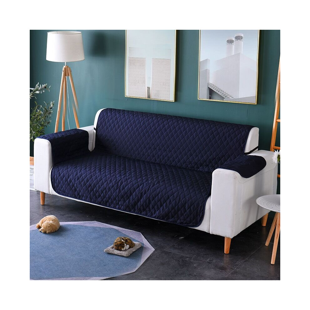 (Blue-3 Seater) Waterproof Reversible Quilted Sofa Cover Furniture Protector Throw With Strap