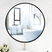 (Black 50CM) Slim Frame Round Mirror