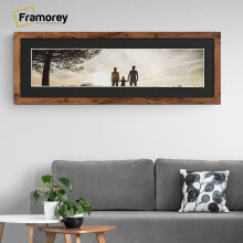 (Rustic Oak With Black Mount, 28x16" Pic (32x20" Frame)) Panoramic Size Rustic Oak Picture Frame Photo Frames With Multicolored Mounts Wall Hanging Frame