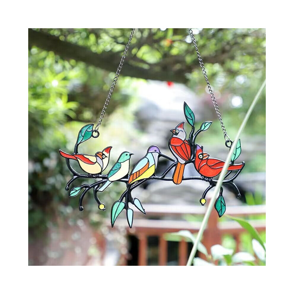 (Five) Stained Glass Birds Home Room Window Panel Hanging Suncatcher Balcony Decor
