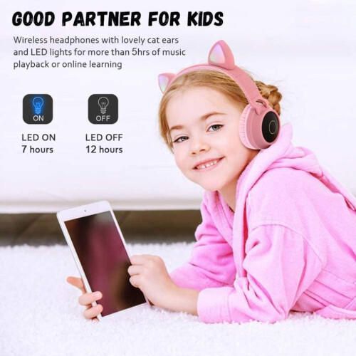 (Blue) Wireless Bluetooth 5.0 Headphones with LED Light for Kid 2