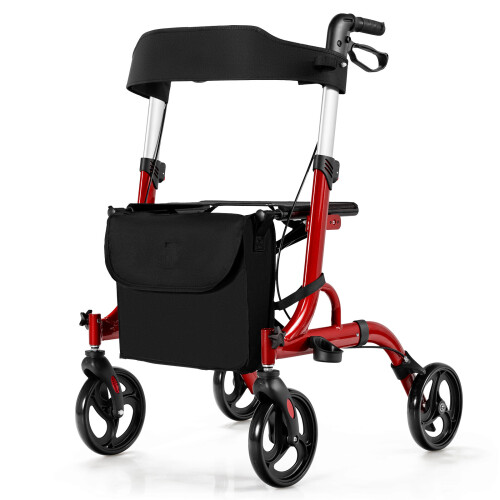 Gymax 2-in-1 Rollator Walker Foldable Aluminum Alloy Mobility Walking Aid