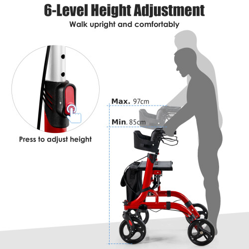 Gymax 2-in-1 Rollator Walker Foldable Aluminum Alloy Mobility Walking Aid 2