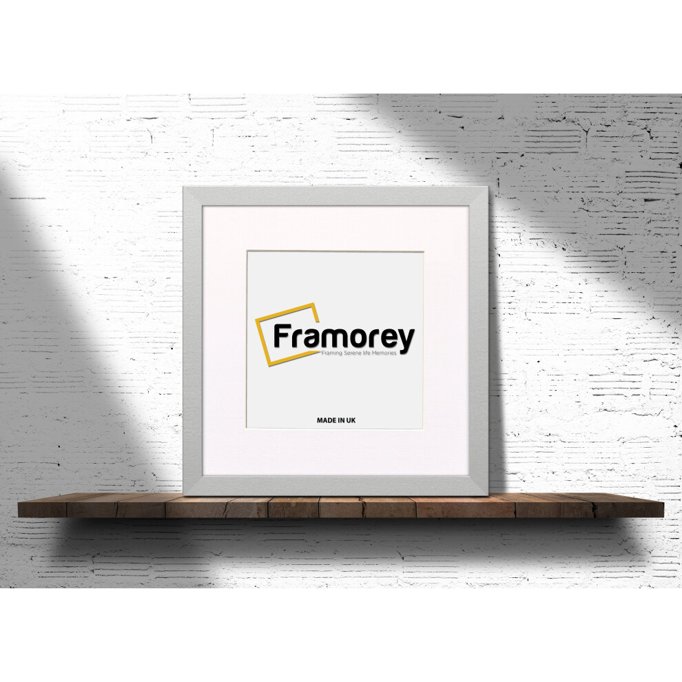 (Silver With White Mount, 55x55CM Pic (65x65CM Frame)) Square Size Silver Picture Frame Photo Frames With Multicolored Mount Flat Wooden Poster Frames