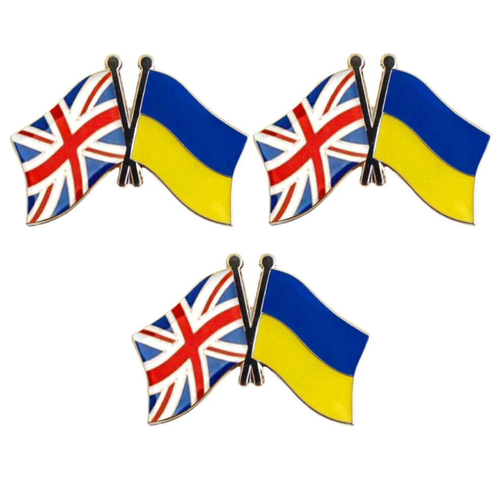 3 Pcs Ukraine U.K Ukrainian Diplomat Brooch Country Flag Lapel Pin Badge