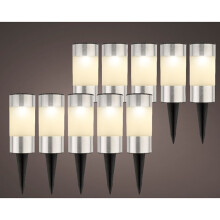 Solar Powered Stainless Steel Post Lights Set of 10 LED Stake Lights, Auto On at Dusk, Up to 6 Hours Warm White Garden Lighting