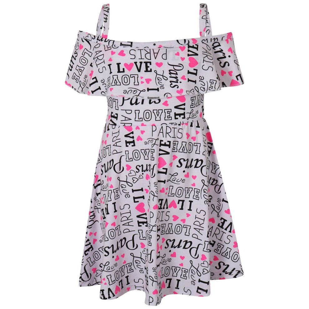 (11-12 Years, Off Shoulder Dress) Kids Girls I Love Paris Print Shoulder Dress 5-13-image-OPC-P8XBTWY-NEW
