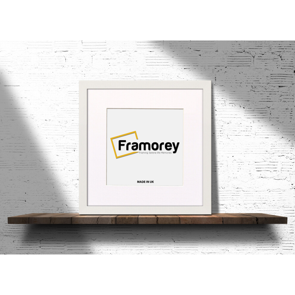 (White With White Mount, 25x25CM Pic (30x30CM Frame)) Square Size White Picture Frame Photo Frames With Multicolored Mount Flat Wooden Poster Frames