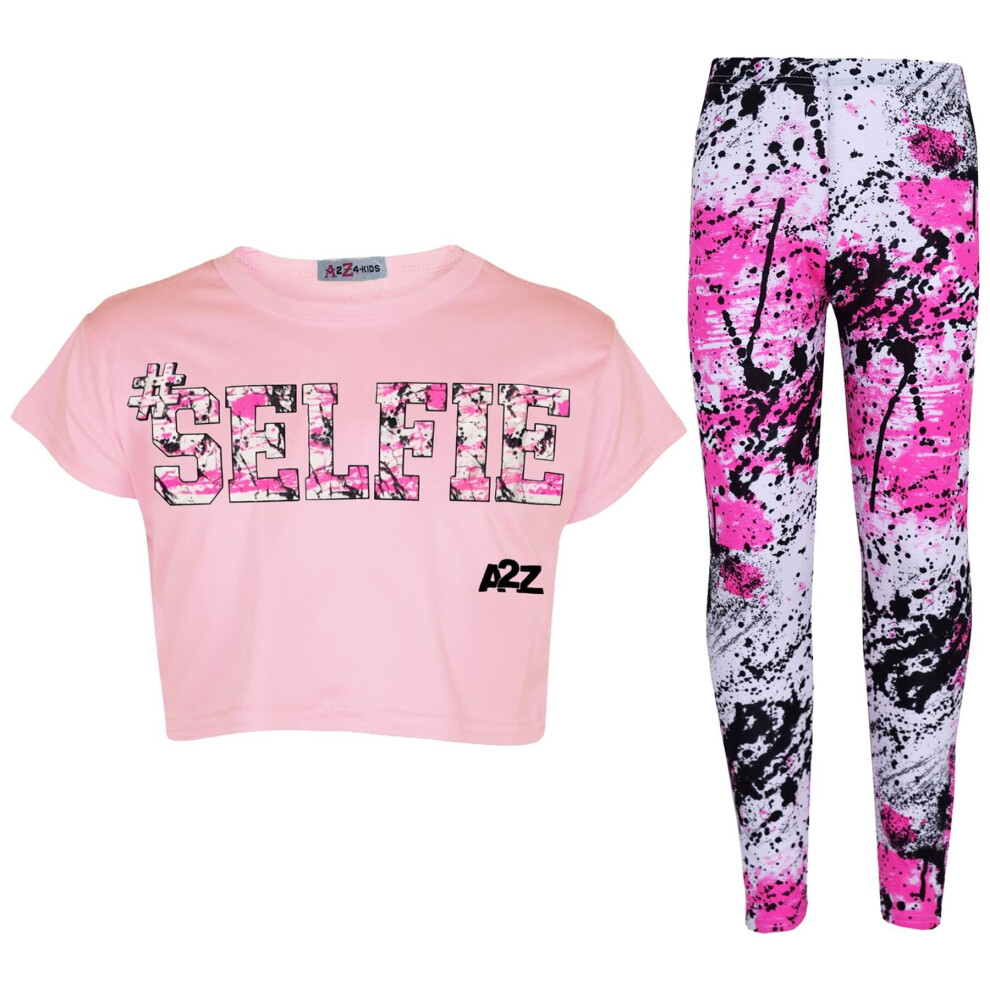 (11-12 Years, Baby Pink) Girls #SELFIE Splash Print Baby Pink Outfit Set