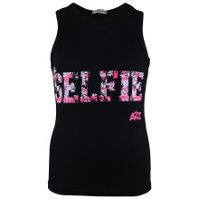 (11-12 Years, Black) Kids Girls Black Selfie Splash Vest Top T Shirt