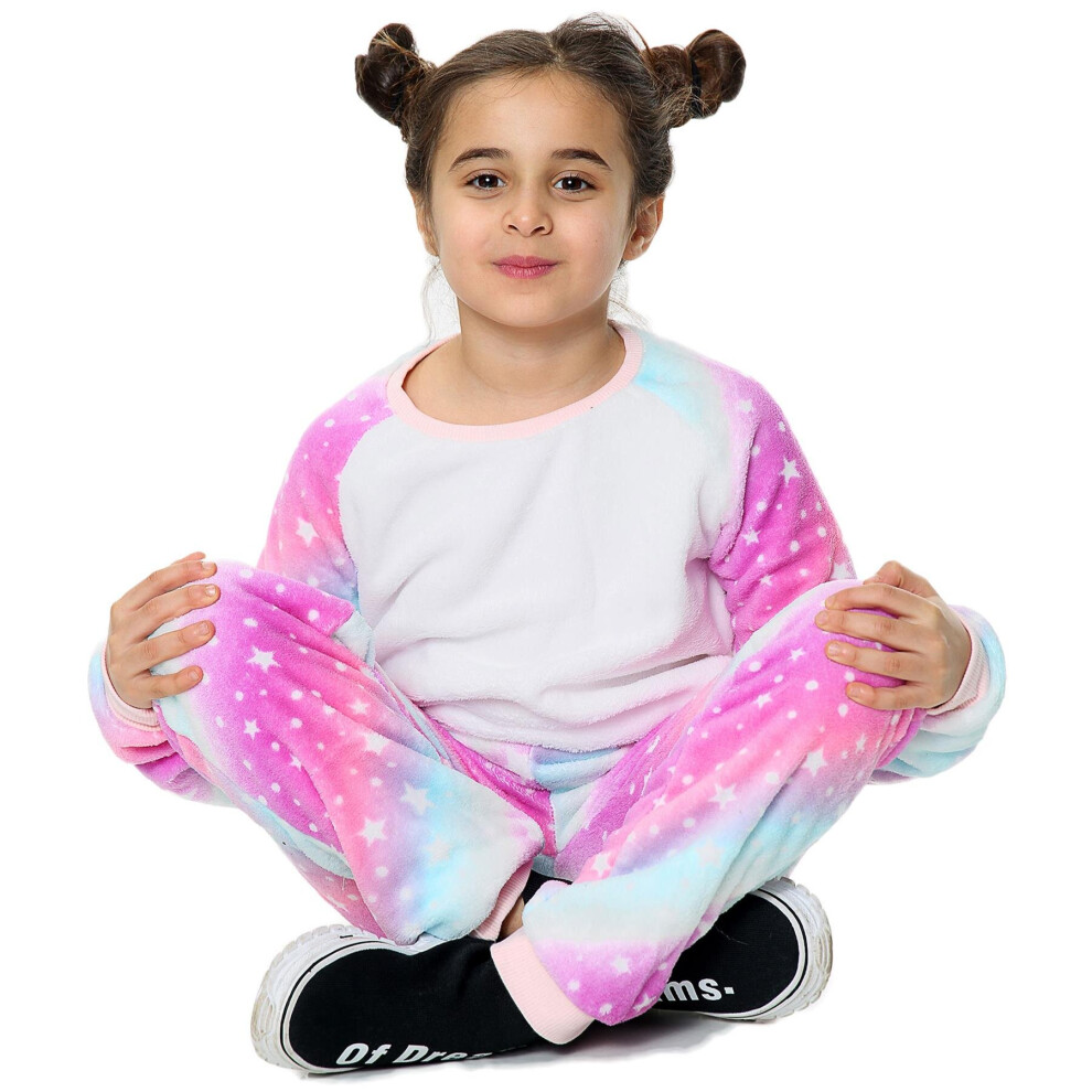 (11-12 Years, Pink Galaxy) Girls Pink Galaxy Print Sleeve Pyjamas Sleepsuit