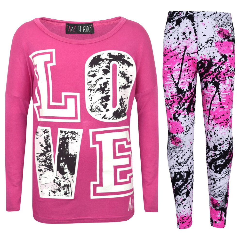 (13 Years, Pink Long Sleeves) Girls Love Splash Print T-Shirt Top & Leggings Set-image-OPC-P8XC6XY-NEW