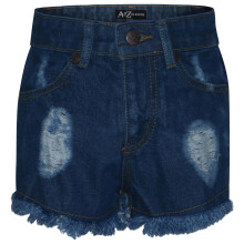 (5-6 Years, Mid Blue) Girls Shorts Mid Blue Bermuda Skinny Ripped Jeans