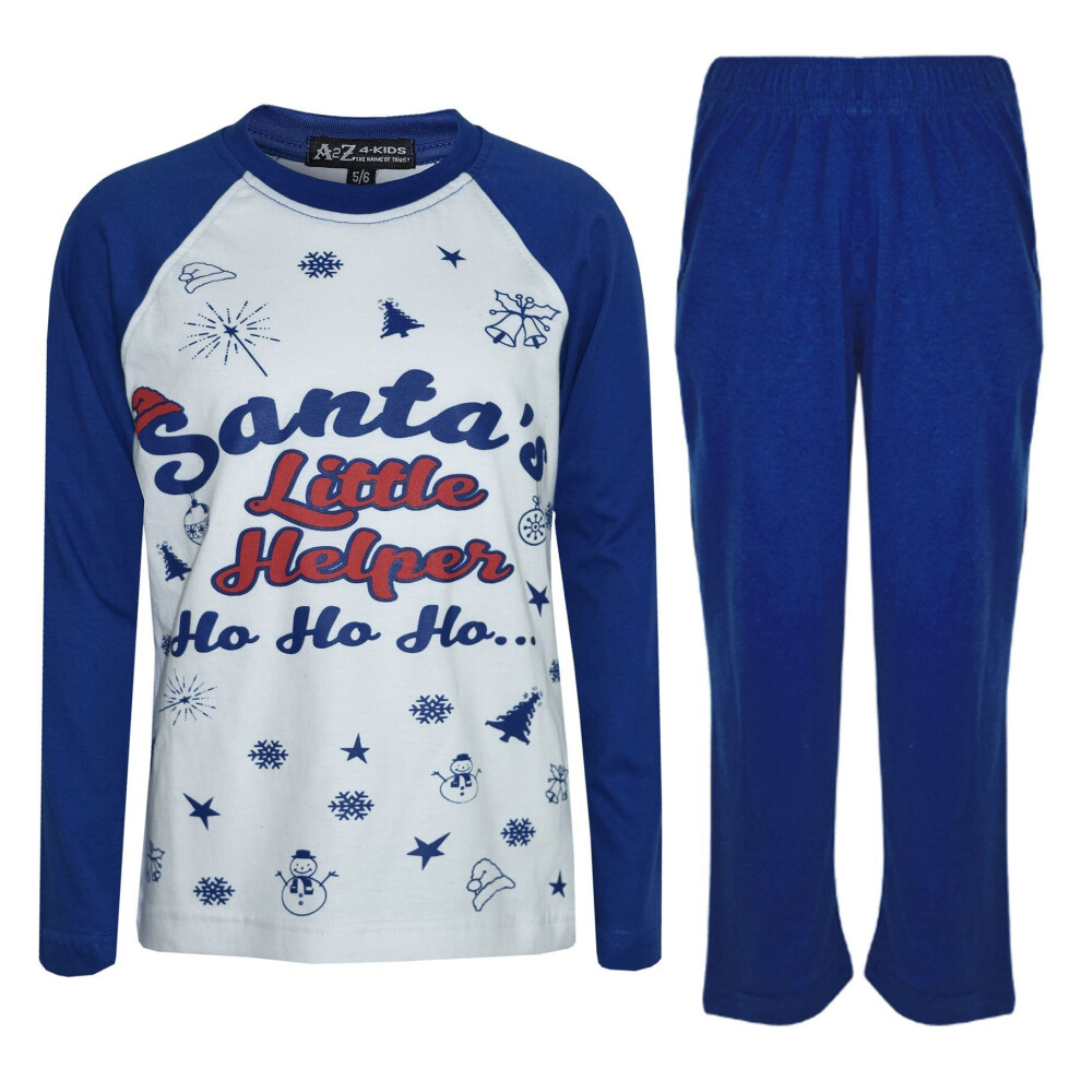 A2zkids (13 Years, Royal ) Unisex Santas Little Helper Cotrast Pajamas Set Blue