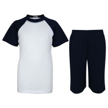 (11-12 Years, Navy) Unisex Navy Raglan Style Pyjamas T-Shirt Shorts