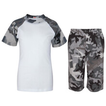 (7-8 Years, Camo Charcoal) Unisex Camo Charcoal Raglan Style Pjs T-Shirt Short