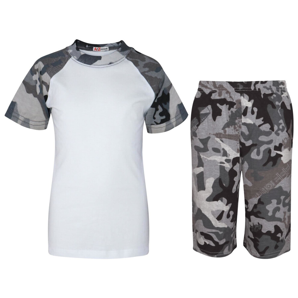 A2zkids (7-8 Years, Camo Charcoal) Unisex Camo Charcoal Raglan Style Pjs T-Shirt Short