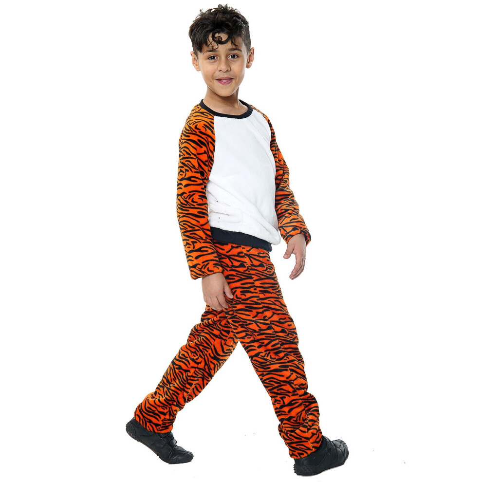 (13 Years, Tiger) Girls Boys Tiger Print Sleeve Pyjamas Sleepsuit