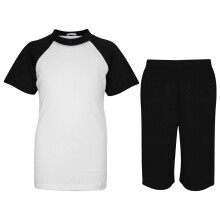 (2-3 Years, Black) Unisex Black Raglan Style Pyjamas T-Shirt Shorts