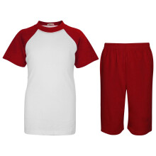 (9-10 Years, Red) Unisex Red Raglan Style Pyjamas T-Shirt Shorts
