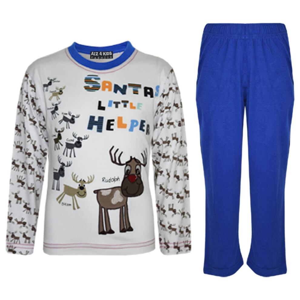 (5-6 Years, Royal Blue) Girls Boys Christmas Pyjamas Reindeer Rudolph PJ's