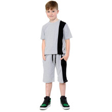 (11-12 Years, Grey) Kids Boys T Shirt Shorts Black Contrast Panel Set