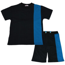 (9-10 Years, Black) Kids Boys T Shirt Shorts Black Contrast Panel Set