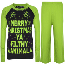 (13 Years, Black & Lime) Unisex PJ'S YA FILTHY Black & Lime Xmas Pyjamas Set