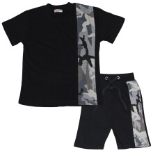 (5-6 Years, Camo Charcoal) Boys T Shirt Shorts Camo Charcoal Contrast Panel