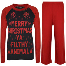 (5-6 Years, Black & Red) Unisex PJ'S YA FILTHY Black & Red Xmas Pyjamas Set