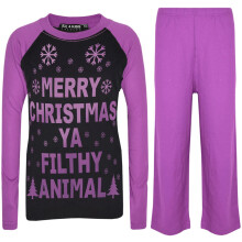 (2-3 Years, Black & Lilac) Unisex PJ'S YA FILTHY Black & Lilac Xmas Pyjamas Set