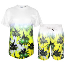 (5-6 Years, Yellow) Boys Yellow T Shirt Shorts Palm Trees Two Tone Set